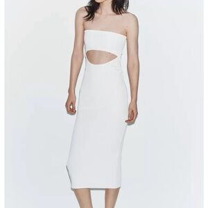 Zara Cream Ribbed Knit midi dress